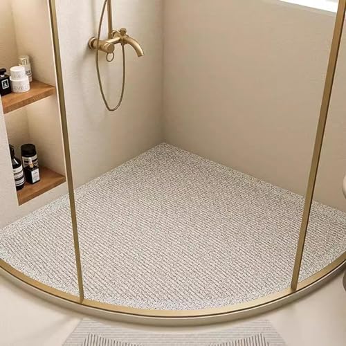 Dreieckige Duschmatte für Eckdusche, Komfortabel und Rutschfest, PVC-Luffa Badematte Halbrund Mit Ablauflöchern, Schnell Trocknend, E, 65x65cm (26x26inch) von EUPXRHY