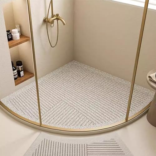 Dreieckige Duschmatte für Eckdusche, Komfortabel und Rutschfest, PVC-Luffa Badematte Halbrund Mit Ablauflöchern, Sicherheit, Schnell Trocknend, D, 65x65cm (26x26inch) von EUPXRHY