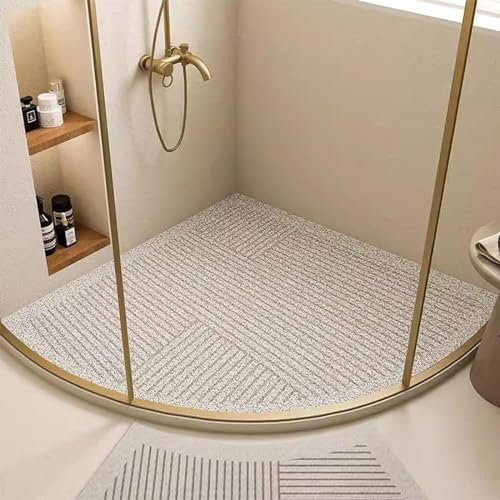 EUPXRHY Duschmatte Dreieckig für Eckdusche, Rutschfest Halbrund, PVC-Luffa Badematte Halbrund mit Ablauflöchern, Sicherheitsfunktion, Schnell Trocknend, Neutral, 54x54cm(21x21inch) von EUPXRHY