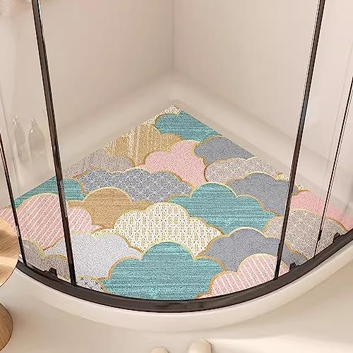 Dreieckige Duschmatte für Eckdusche, Komfortabel und Rutschfest, PVC-Luffa Badematte Halbrund Mit Ablauflöchern, Schnell Trocknend, A, 65x65cm (26x26inch) von EUPXRHY