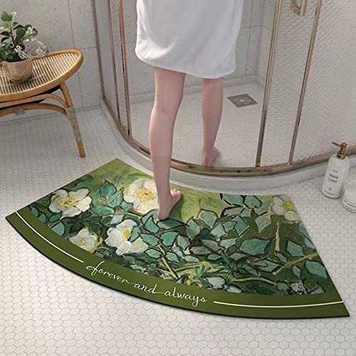 EUPXRHY Badvorleger Halbrund rutschfest Waschbar, Saugfähig Duschvorleger Eckdusche Kieselgur Gebogene Duschmatte, Schnell Trocknend Badematte Runddusche Badezimmerteppich,Bushes,40x75cm von EUPXRHY
