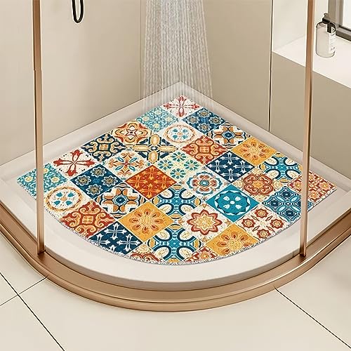 EUPXRHY Duschmatte Dreieckig für Eckdusche, Rutschfest, Halbrund, PVC-Luffa, 80x80cm von EUPXRHY