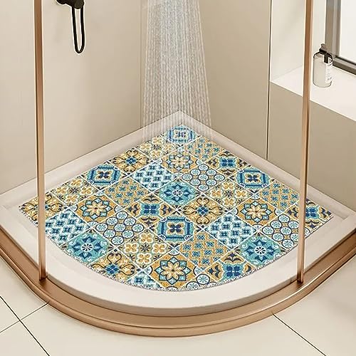 EUPXRHY Duschmatte Dreieckig für Eckdusche, Duschmatte Dreieckig, Komfortabel Duschmatte rutschfest Halbrund, PVC-Luffa Badematte Halbrund mit AblauflöChern Sicherheits,D,65x65cm von EUPXRHY