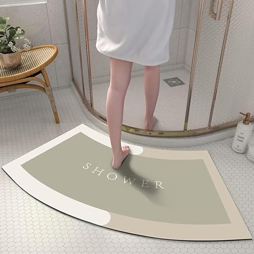 EUPXRHY Duschmatte Halbrund, Kieselgur Gebogene Duschmatte, Gummi rutschfeste Duschvorleger Runddusche, Saugfähig Dusch Vorlegematte Für Eckdusche, Waschbarer Duschvorleger Eckdusche,Beige,40x75CM von EUPXRHY