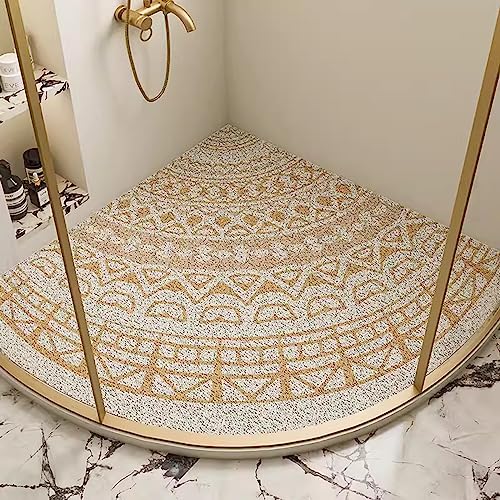 EUPXRHY Duschmatte rutschfest Halbrund, Duschmatte Dreieckig für Eckdusche, Duschmatte Dreieckig Schnelltrocknend, PVC-Luffa Badematte Halbrund mit AblauflöChern Sicherheits,C,80x80cm(32x32inch) von EUPXRHY