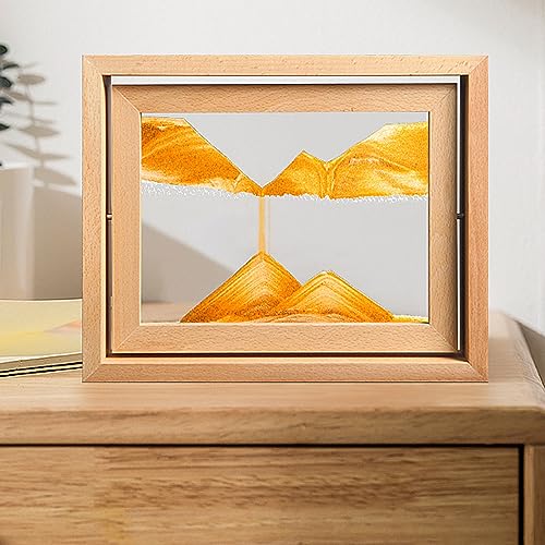 EUPXRHY Fließender Sand Rahmen, Bunt 3D Sandbilder Kinder, Sandbild zum Drehen mit Glas, Fließende Sandmalerei aus Holz, Bürotisch Deko fur Büro Entspannung, 25.5 x 20.5cm,Gold von EUPXRHY