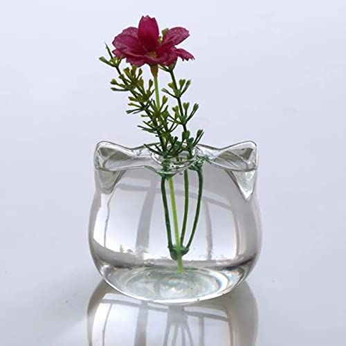 EUPXRHY Kleine Glasvasen für Tischdeko, Süße Katze Blumenvase Modern Deko Vase Klare Vase, Kleine Vasen Glas für Blumen Hydroponische Pflanze,L von EUPXRHY