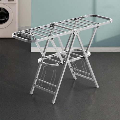 Wäschehänger Höhenverstellung 103–134 cm, XXL Foldable Clothes Drying Rack mit Schuhtrockner, Wäscheständer mit Rollen, Größere Verdickter Edelstahl Wäschständer fur Indoor & Outdoor, Balkon,Terasse von EUPXRHY