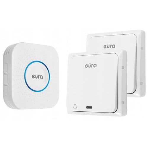 Eura Batterielose Funk-Türklingel CHILL-OUT WDP-82H2 von Eura, Außenbereich Wasserdicht Kabellose Klingel 100m Reichweite 58 Klingeltöne 4 Lautstärkestufen, zwei Sender von EURA