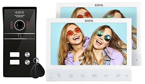 EURA VDP-80C5 Zweifamilien, 4-Draht-Video-Gegensprechanlage, 2 x 7-Zoll-Farbmonitor, 2 Eingänge, Verschlüsselung, FHD, RFID, 1080p, Wiess von EURA