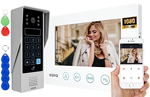 EURA VDP-90A3 Delta+ 4-Draht-Video-Gegensprechanlage, 7-Zoll-Farbmonitor, 2 Eingänge, WiFi, Verschlüsselung, Proximity-Leser, AHD, Tuya, Wiess von EURA