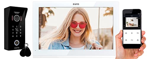 EURA VDP-99C5 4-Draht-Video-Gegensprechanlage, 10-Zoll-Farbmonitor, 2 Eingänge, WiFi, Verschlüsselung, RFID, 1080p, Wiess von EURA