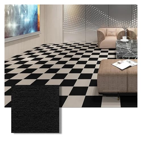 Selbstklebender Teppich 1-30PCS Self Adhesive Carpet Tile Easy Peel Stick Soundproof Office Floor 30PCS Sticker Square Mat(BLACK a khaki,30x30cm 6pcs) von EURDFHY