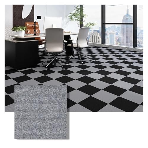 Selbstklebender Teppich 1-30PCS Self Adhesive Carpet Tile Easy Peel Stick Soundproof Office Floor 30PCS Sticker Square Mat(Light gray a black,30x30cm 12pcs) von EURDFHY