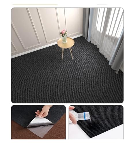 Selbstklebender Teppich Self Adhesive Carpet Floor Tiles Sticker DIY Cat Scratch Couch Furniture Protector Square Rugs Peel and Stick Mat for Home 30cm(Black) von EURDFHY