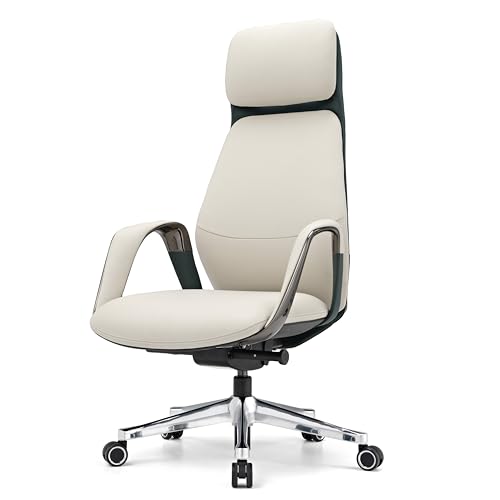 EUREKA ERGONOMIC Bürostuhl Chefsessel Leder, Einfacher, Moderner Arbeitszimmer-Computerstuhl, Business Lift Drehstuhl, Atmungsaktiver und Bequemer Sessel, Boss-Stuhl, Nappaleder, Cremefarben von EUREKA ERGONOMIC