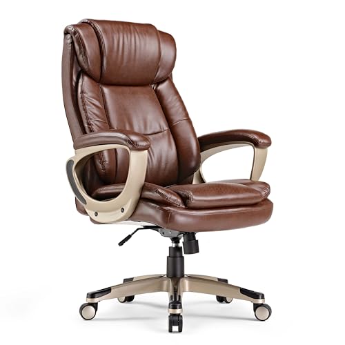 EUREKA ERGONOMIC Bürostuhl Ergonomisch, Chefsessel mit Dick Gepolsterter Armlehnen & Doppellagige Kissen, Schreibtischstuhl mit Wippfunktion Höhenverstellbar, PC Stuhl für Büro Zuhause,PU Leder-braun von EUREKA ERGONOMIC