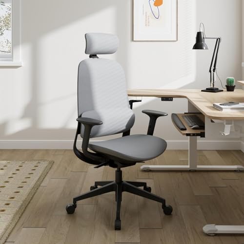 EUREKA ERGONOMIC Bürostuhl Ergonomisch, Schreibtischstuhl mit Verstellbare Kopfstütze & 3D Armlehne, Drehstuhl mit Lendenwirbelstütze, Büro PC Stuhl Bis 125 KG, Bis zu 135° (Grau) von EUREKA ERGONOMIC