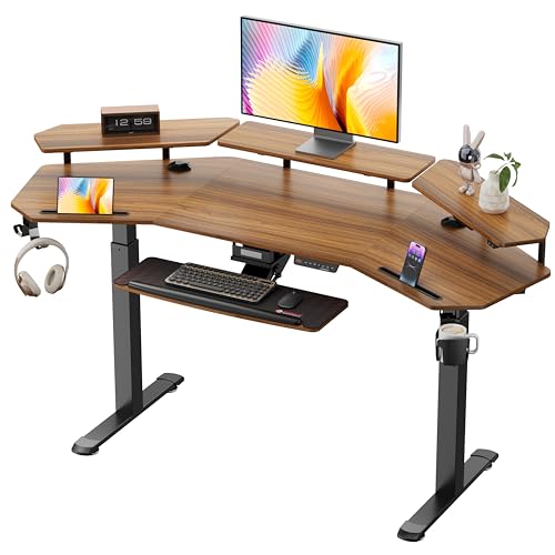 EUREKA ERGONOMIC Höhenverstellbarer Schreibtisch 182×76cm Flügelförmiger Gaming Tisch Höhenverstellbar Elektrisch Doppelmotor Groß Gaming Schreibtisch mit Led, Monitorständer und Tastaturablage von EUREKA ERGONOMIC