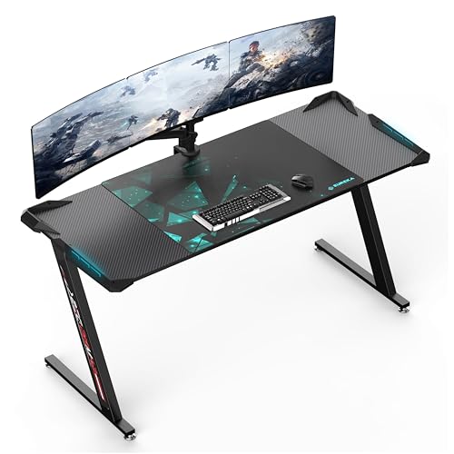 EUREKA ERGONOMIC Gaming Schreibtisch 153 × 60cm Groß Gaming Tisch mit LED Beleuchtung Z60 Gamer PC Tisch Lang Gaming Computertisch mit Mausunterlage, Getränkehalter und Kopfhörerhaken, Schwarz von EUREKA ERGONOMIC