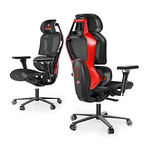 EUREKA ERGONOMIC Gaming Stuhl, Atmungsaktiver Mesh Stuhl mit 4D Armlehnen, Home Office Schreibtisch Stuhl mit Lendenwirbelstütze, Komfortabler Computer Stuhl mit hoher Rückenlehne, Schwarz&Rot von EUREKA ERGONOMIC