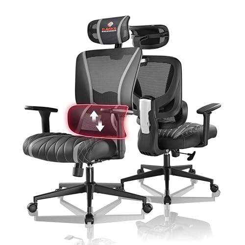 EUREKA ERGONOMIC Gaming Stuhl, Ergonomischer Bürostuhl mit Verstellbarer Lordosenstütze und Kopfstütze, PC Stuhl mit Atmungsaktive Elastische Sitzkissen, 136 KG, Schwarz&Grau von EUREKA ERGONOMIC