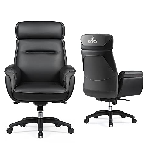 EUREKA ERGONOMIC Bürostuhl, Chefsessel Mikrofaser-Leder Schreibtischstuhl mit Verstellbarer Kopfstütze, Computerstuhl Einstellbare Höhe mit 130° Neigung, Gewichtskapazität 136KG, Schwarz von EUREKA ERGONOMIC