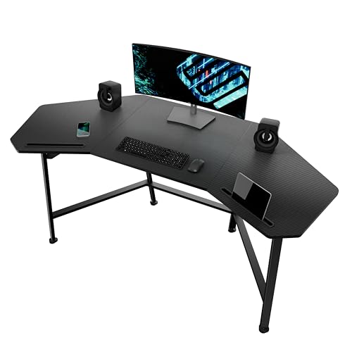 EUREKA ERGONOMIC Gaming Tisch 160x74 cm Groß Gaming Schreibtisch in Flügelform PC Computertisch mit 2 iPad-Steckplätze für Home Office Studio Live-Streaming von EUREKA ERGONOMIC