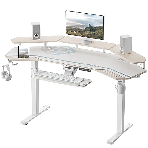 EUREKA ERGONOMIC Höhenverstellbarer Schreibtisch 182×76cm Flügelförmiger Gaming Tisch Höhenverstellbar Elektrisch Doppelmotor Groß Gaming Schreibtisch mit Led, Monitorständer und Tastaturablage von EUREKA ERGONOMIC