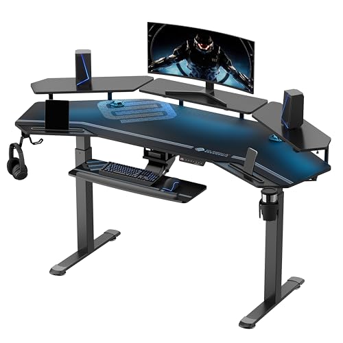 EUREKA ERGONOMIC Höhenverstellbarer Schreibtisch 182×76cm Stehpult in Flügelform Gaming Tisch Höhenverstellbar Elektrisch Groß Gaming Schreibtisch mit Led Monitorständer und Tastaturablage von EUREKA ERGONOMIC