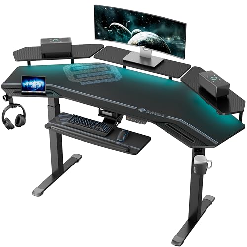 EUREKA ERGONOMIC Höhenverstellbarer Schreibtisch 182×76cm Stehpult in Flügelform Gaming Tisch Höhenverstellbar Elektrisch Groß Gaming Schreibtisch mit Led Monitorständer und Tastaturablage von EUREKA ERGONOMIC
