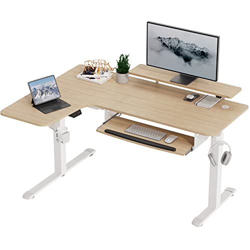 EUREKA ERGONOMIC Höhenverstellbarer Schreibtisch 155x110 cm Großer Eckschreibtisch Höhenverstellbar Schreibtisch Höhenverstellbar Elektrisch Gaming Tisch L Form mit Tastaturablage, LED Monitorständer von EUREKA ERGONOMIC