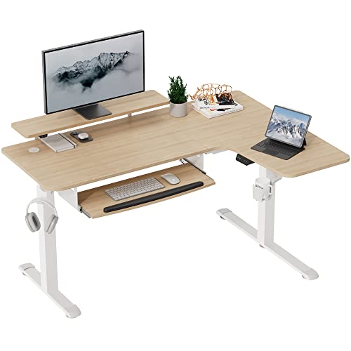 EUREKA ERGONOMIC Höhenverstellbarer Schreibtisch 155x110 cm Großer Eckschreibtisch Höhenverstellbar Schreibtisch Höhenverstellbar Elektrisch Gaming Tisch L Form mit Tastaturablage, LED Monitorständer von EUREKA ERGONOMIC