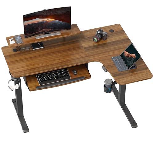 EUREKA ERGONOMIC Höhenverstellbarer Schreibtisch 155x110 cm Großer Eckschreibtisch Höhenverstellbar Schreibtisch Höhenverstellbar Elektrisch Gaming Tisch L Form mit Tastaturablage, LED Monitorständer von EUREKA ERGONOMIC