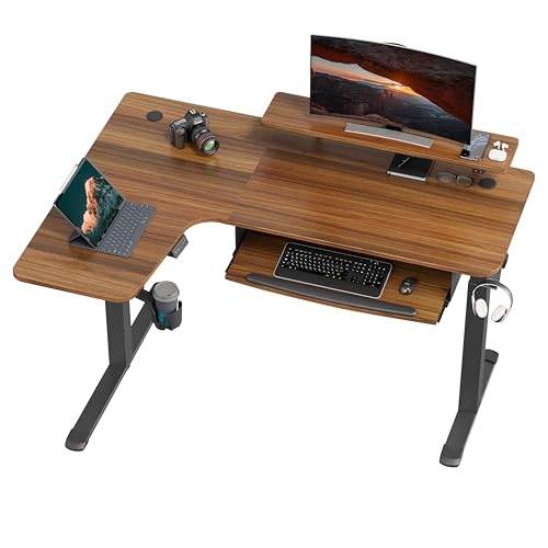 EUREKA ERGONOMIC Höhenverstellbarer Schreibtisch 155x110 cm Großer Eckschreibtisch Höhenverstellbar Schreibtisch Höhenverstellbar Elektrisch Gaming Tisch L Form mit Tastaturablage, LED Monitorständer von EUREKA ERGONOMIC