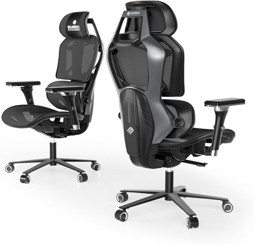 EUREKA ERGONOMIC Typhon Gaming Stuhl, Bürostuhl Ergonomisch mit Verstellbare Lendenwirbelstütze & Kopfstütze, PC Stuhl mit 4D-Armlehnen & Höhenverstellung, 125 kg Belastbar, Schwarz & Grau von EUREKA ERGONOMIC