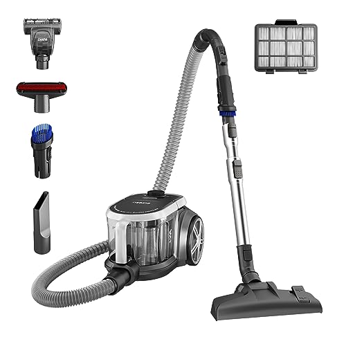 EUREKA Bagless Canister Vacuum Cleaner NEN180, Beutelloser Kanister-Staubsauger, Leichter Staubsauger für Teppiche und Hartböden, Silberfarben/Schwarz von EUREKA