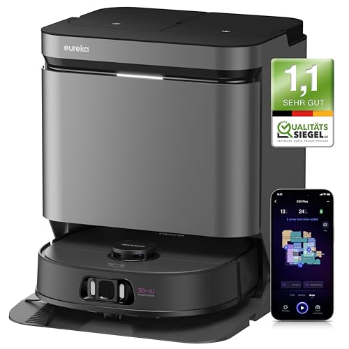 EUREKA J15 Pro Ultra Saug- & Wischroboter + All-in-One-Station (Selbstreinigung, 16200Pa, LDS Navigation, Hinderniserkennung, Anti-Haarverhedderung, ideal gegen Tierhaare, App- & Sprachsteuerung) von EUREKA