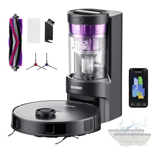 EUREKA E10s DE Saug- & Wischroboter + beutelloser Multi-Zyklon-Absaugstation (4000Pa, auto Teppicherkennung & auto Mop Lifting, LiDAR-Navigation, ideal gegen Tierhaare, App- & Sprachsteuerung) schwarz von EUREKA