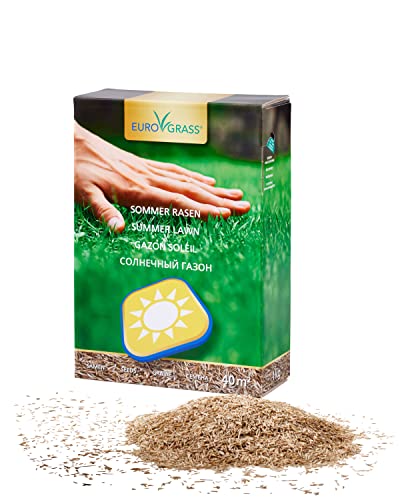 Premium Sommerrasen Rasensamen - schnellkeimende Mischung für sattgrünen, hitze- und trockentoleranter Rasen - perfekt für sonnige, extreme Standorte - pflegeleicht - 1 kg Packung - 40qm von EURO GRASS