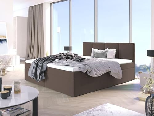 EURO-MOEBEL Bett Doppelbett Boxspringbett ARIS mit Topper T25+ 2 Bettkästen, H3 (Braun: Fuego 158, 160 x 200 cm) von EURO-MOEBEL