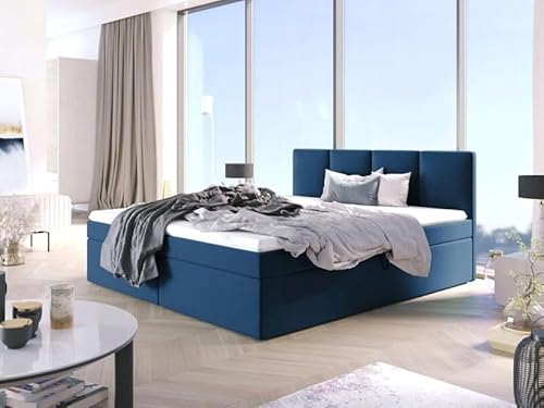 EURO-MOEBEL Bett Doppelbett Boxspringbett ARIS mit Topper T25+ 2 Bettkästen, H3 (Dunkelblau: Kronos 09, 180 x 200 cm) von EURO-MOEBEL