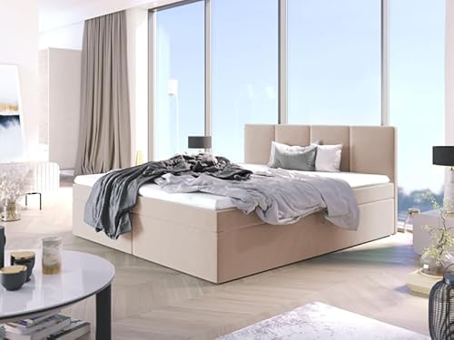 EURO-MOEBEL Bett Doppelbett Boxspringbett ARIS mit Topper Visco + 2 Bettkästen, H3 (Beige: Fuego 152, 140 x 200 cm) von EURO-MOEBEL