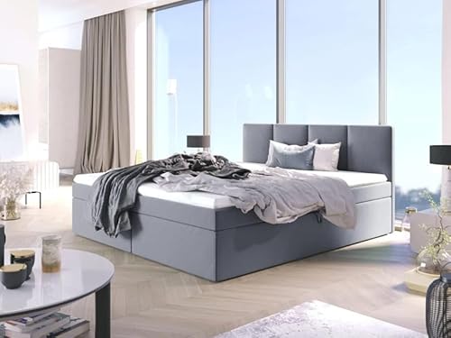 EURO-MOEBEL Bett Doppelbett Boxspringbett ARIS mit Topper Visco + 2 Bettkästen, H3 (Grau : Fuego 166, 200 x 200 cm) von EURO-MOEBEL