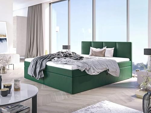 EURO-MOEBEL Bett Doppelbett Boxspringbett ARIS mit Topper Visco + 2 Bettkästen, H3 (Grün: Fuego 162, 160 x 200 cm) von EURO-MOEBEL