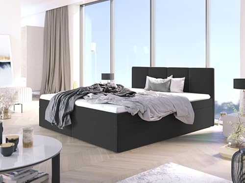 EURO-MOEBEL Bett Doppelbett Boxspringbett ARIS mit Topper Visco + 2 Bettkästen, H3 (Schwarz : Fuego 159, 120 x 200 cm) von EURO-MOEBEL