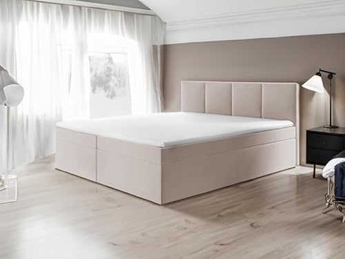EURO-MOEBEL Bett Doppelbett Boxspringbett ARIS ohne Topper + 2 Bettkästen, H3 (Beige: Fuego 152, 180 x 200 cm) von EURO-MOEBEL