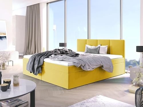 EURO-MOEBEL Bett Doppelbett Boxspringbett ARIS ohne Topper + 2 Bettkästen, H3 (Gelb: Kronos 11, 160 x 200 cm) von EURO-MOEBEL