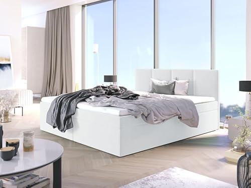 EURO-MOEBEL Bett Doppelbett Boxspringbett ARIS ohne Topper + 2 Bettkästen, H3 (Kunstleder Weiß: MADRYT 120, 160 x 200 cm) von EURO-MOEBEL