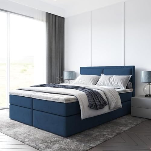 EURO-MOEBEL Bett Doppelbett Boxspringbett Bruno mit Topper T25 +2 Bettkästen, H3 (Dunkelblau: ITAKA 11, 140 x 200 cm) von EURO-MOEBEL